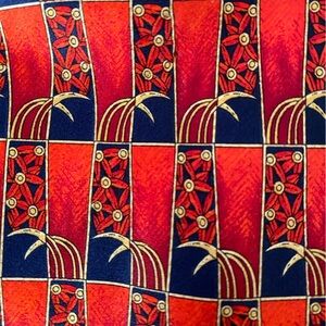 LANVIN PARIS Red and Blue Geometric Floral 100% Silk 3.75” Tie